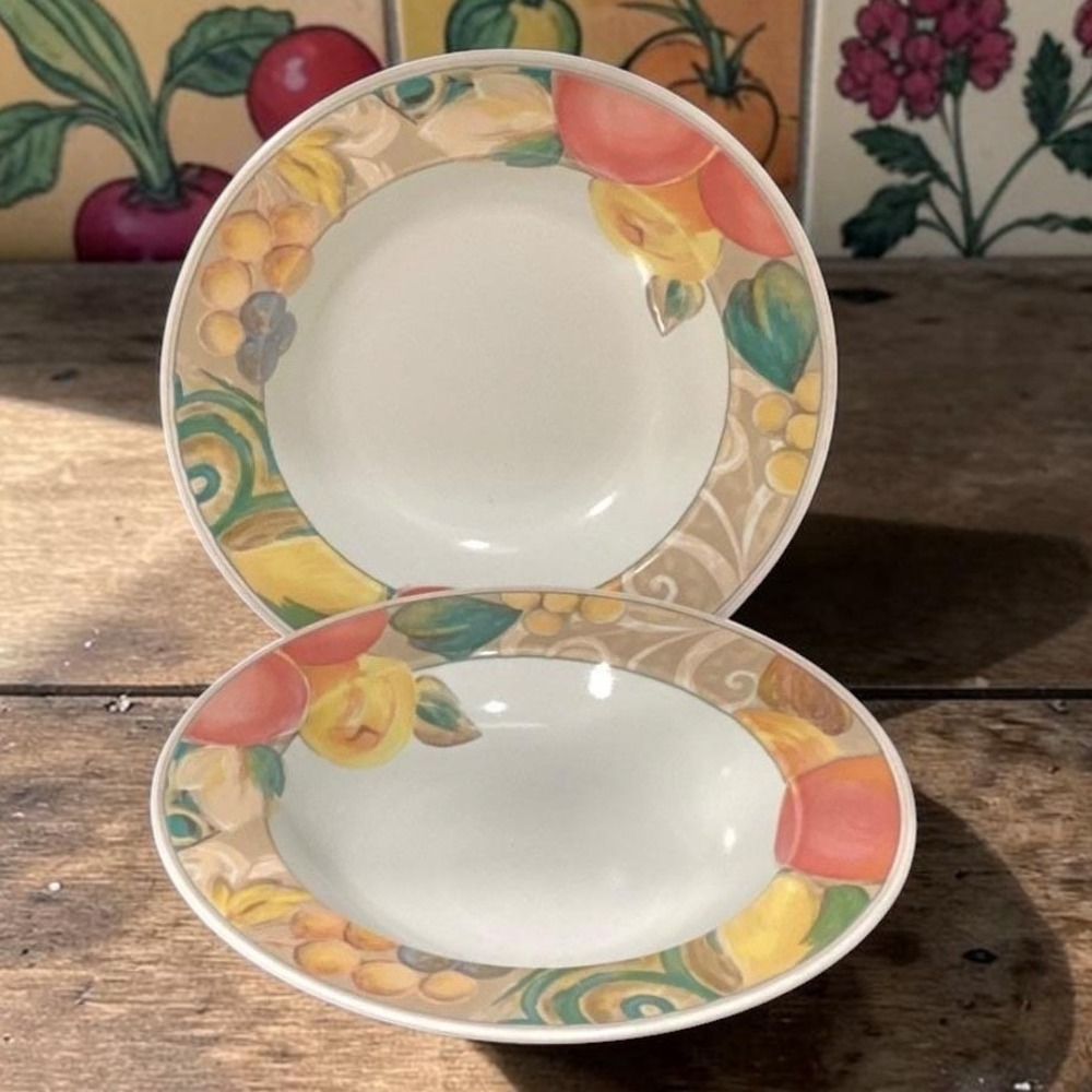 Mikasa Heritage Orchard Odyssey Cereal Bowls, Set of 2, Vtg Stoneware Dinnerware